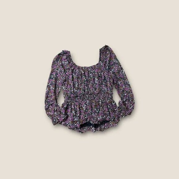 Torrid Beautiful Black Purple Floral Print Smocked Chiffon Top - 4x - Picture 4 of 6